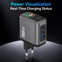 Adaptor Daya Cepat Desktop USB GaN 100W Ringkas 2 Tipe C 1 USB a Stasiun Pengisian Daya dengan Layar 100W PD3.0 PPS untuk Tablet Ponsel