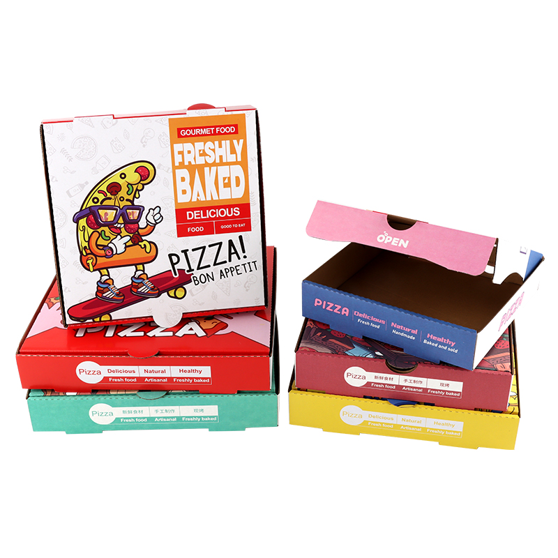 Pizza Boxes with Logo 18 Inch 35cm Corrugated Fries Burger Packaging Custom Printed Round Kraft Paper Wholesale Eco 12 14 15Popular
