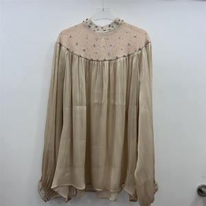 GX-2026 Nouvelle <span class=keywords><strong>Blouse</strong></span> à Manches Longues à Col en V Ornée de Diamants Rétro pour Femmes. Nouvelle mode rétro ample et tendance à manches longues. - Product Image 3
