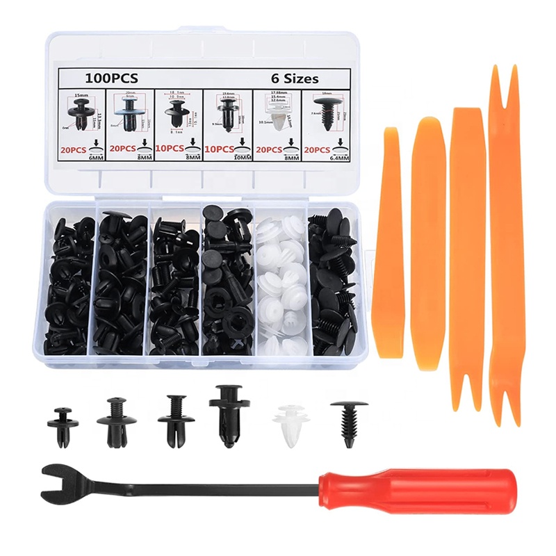 Автомобильные аксессуары, 100 шт., комплект фиксаторов с заклепками, 6 размеров, автомобильные нажимные штифты, заклепки, пластиковые крепежные элементы, автомобильный зажим для автомобиля