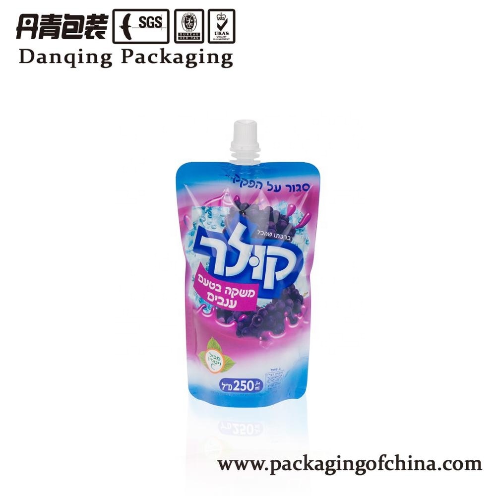 Boisson en plastique stratifié imprimé doypack avec bec verseur pour 250 ml emballage
