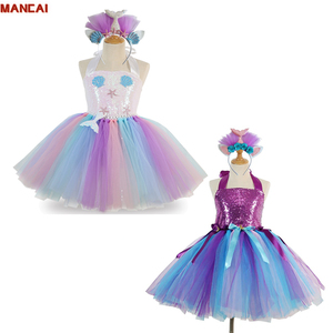 Abito da Principessa Sirena per Bambine con Paillettes e Tutu Arcobaleno <span class=keywords><strong>Unicorno</strong></span>, Costume per Carnevale e Pasqua - Product Image 1