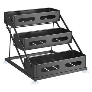 Étagère de rangement compacte en métal <span class=keywords><strong>à</strong></span> plusieurs niveaux - Porte-épices réglable en hauteur avec base antidérapante pour comptoir de cuisine et dessus d'armoire - Product Image 1