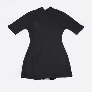 Robe Combinaison Courte Élégante Française à Col en V Croisé, Froncée, Coupe Ajustée, Manches Courtes, Style Bodycon - Product Image 6