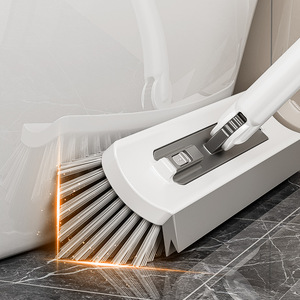 Double Strip <b>Floor</b> Scrubber Rectangular Extendable Brush For Bathroom <b>Cleaning</b> Toilet Crevices Long Handle White And Blue - Product Image 2