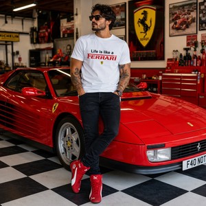 White Jersey <strong>Graphic</strong> T-Shirt Life Is Like a Print Red Brushstroke <strong>Text</strong> Go Fast Regular Fit Streetwear Metour Wholesale Custom - Product Image 2