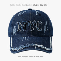 Topi Baseball 6 Panel Denim Twill Unisex Bordir Mesin Antik Lingkar Kepala Dapat Disesuaikan Empat Musim Gaya Korea
