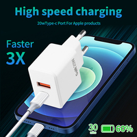 Cargador GaN Portátil Eupore con 2 Puertos USB-C PD de 20W, Carga Rápida QC3.0, Diseño Plegable para Teléfonos Móviles