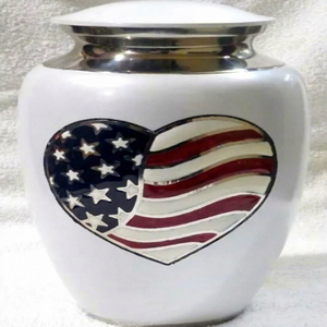 Urna de Esmalte Blanco para Cremación, Recuerdo con Bandera Americana y Corazón, Contenedor Conmemorativo de Metal para el Hogar - I H C - Product Image 2