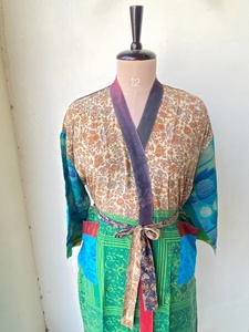 High Quality Eco-Friendly V-neck Crepe Silk <b>Kimono</b> Full Length Robe <b>Women</b> Long Sleeve Casual Summer Wear Soft Woven Fabric Pink - Product Image 3
