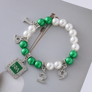 Elegante verde y blanco calidad perla hacer hermandad Iota Phi Lambda diseño griego <span class=keywords><strong>IPA</strong></span> 1929 decorado elástico Soror pulsera - Product Image 3