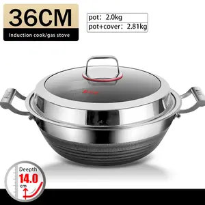 KENGQ Double Handle Honeycomb Wok Pot 316 Stainless Steel Wok Surgical Stainless Steel Wok