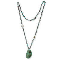 Collier de perles Navajo occidentales pour femmes, 32 pouces, fait main, noué, perles turquoise, style bohème chic, bijoux Navajo du sud-ouest