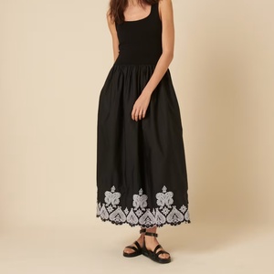 Vestidos de Lino Nuevos de Fabricante Original para Mujer, Bordado Floral, Algodón, Cintura Alta, Corte Holgado, Casual, Moda de Verano - Product Image 2