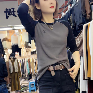 Women's Color Block Long Sleeve T-Shirt Viscose Fiber Breathable Autumn Winter Inner <b>Layer</b> Slim Fit <b>Top</b> - Product Image 4