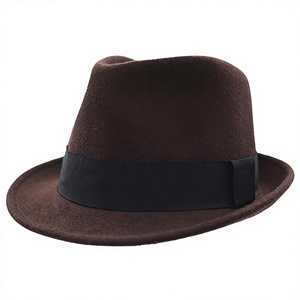 Brown Wool Fedora Hat with Black Ribbon Band Unisex Classic Style Wide Brim Formal Casual Wear Four Seasons Adult Size 56-58CM - Product Image 1