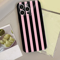 Coque de téléphone portable rigide en PC avec motif rayé noir et rose, impression photo, pour iPhone Xr Xs 11 12 13 14 15 16 17 18 Pro Max
