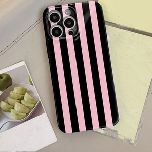 <span class=keywords><strong>Cover</strong></span> per Cellulare in PC Rigido con Stampa Artistica a Righe Nere e Rosa per <span class=keywords><strong>iPhone</strong></span> 8 X Xr Xs 11 12 13 14 15 16 17 Pro Max - Product Image 1