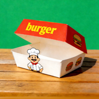 Boîte à hamburger jetable personnalisée avec logo imprimé, biodégradable, gaufrée, pailletée, recyclable, de qualité alimentaire, pour la restauration rapide à emporter