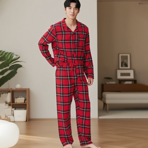 HUOYOUNG Custom High Quality Red and Black Plaid Christmas <strong>Pyjamas</strong> <strong>Men's</strong> Cotton <strong>Flannel</strong> Sleep Wear Pajamas Set for <strong>Men</strong> - Product Image 1