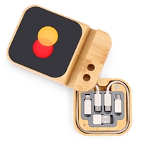 Kit de Cable de Datos de Carga Rápida Portátil 4 en 1 con Logotipo Personalizado y Banco de Energía Inalámbrico, Caja de Almacenamiento de Bambú Ecológica