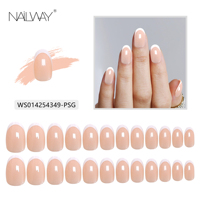 Nailway 24Pcs Réutilisable Full Cover Nude Glossy Acrylic Glue on Nails Oval White Tip French Fake Nails