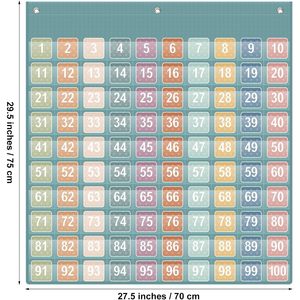 Tabla de Cien Números con Bolsillos, 27.5 x 29.5 Pulgadas, Tarjetas con Números del 1 al 100, Herramienta de Aprendizaje de Matemáticas para Niños - Product Image 2