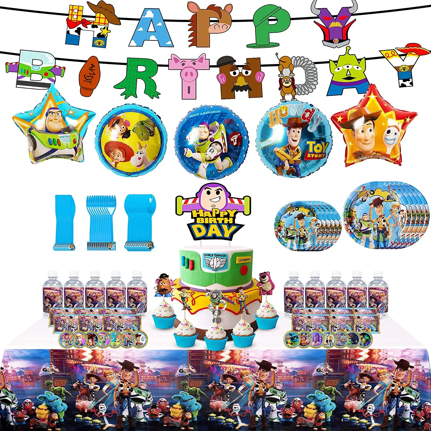Bannière de décoration de gâteau 82 Pcs Couverts Ballon en aluminium pour enfants sur le thème de Toy Story Décorations d'anniversaire
