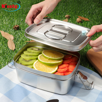 Boîte à lunch Nicety étanche à 2 étages en acier inoxydable avec poignées, contenants alimentaires pour enfants pour l'école