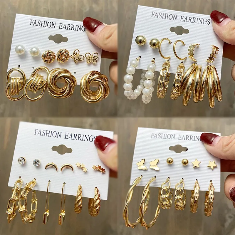 Mode acrylique perle cristal or cerceau boucles d'oreilles goutte ensemble pour les femmes 2021 bijoux papillon coeur fleur boucle d'oreille