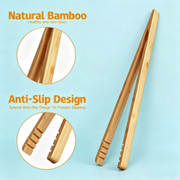 Pinces à pain en bambou, 10,2 pouces de long, pinces à griller en bois avec design antidérapant, pinces pour cuisiner avec revêtement antiadhésif