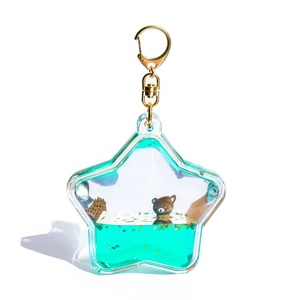 Portachiavi a forma di stella enorme a forma di portachiavi liquido per acqua pentagramma portachiavi 3D flottante pieno di Glitter per animali da nuoto portachiavi per borsa - Product Image 1