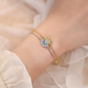 NUOVO Bracciale da <span class=keywords><strong>Donna</strong></span> di Alta Qualità alla Moda con Design Geometrico Trendy in Ottone e Zirconi Sole e Luna di Marca di Lusso - Product Image 5