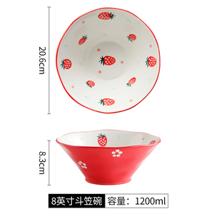 Mangkuk Ramen keramik 8 inci ramah lingkungan 1200ml dengan desain lukisan tangan stroberi merah mangkuk mie Mircowavable mudah microwave - Product Image 3