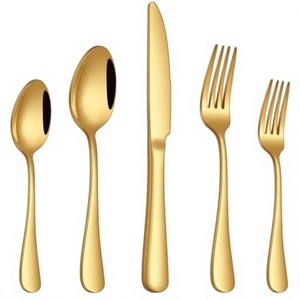 Premium <b>Mirror</b> Polished Gold Flatware Set Stainless Steel Cutlery Set 5-Piece Shiny Gold Silverware Set Tableware for Hotel,Home - Product Image 1