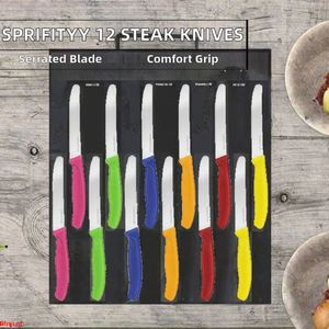 Lot de 12 couteaux à steak à bord dentelé, manches ergonomiques en plastique, pour une coupe efficace de la viande, couteaux de table pour la maison et la restauration - Product Image 1