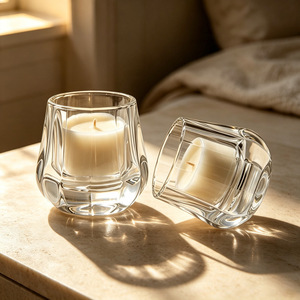 Photophore en verre cannelé à facettes transparent avec texture verticale pour centre de table, cadeau de mariage, vente en gros - Product Image 2