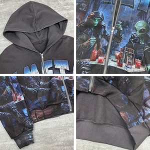 Wholesale Heavy Weight Oversized Cotton Hoodies French Terry Zipper Cropped Hoodie Unisex Custom Print Acid Wash Zip up Hoodie - Product Image 2