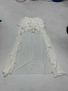 Falda de cintura natural transpirable hasta el tobillo de color liso con volantes de spandex/poliéster, estilo dulce y femenino, para mujer - Product Image 2