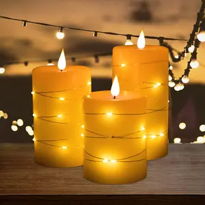 3 PCS/set Amazon Bestseller Bougies Pilier LED Cire de Paraffine Sans Flamme 8cm de Diamètre avec Lumière Scintillante pour Mariage et Dîner