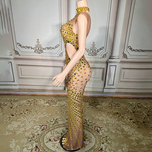 Goldenes Strass-Abendkleid für Damen – Elegantes und Luxuriöses Ärmelloses Kleid für Geburtstagsfeiern - Product Image 3