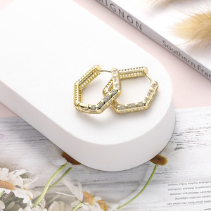 Hexagonal Clip-On <b>Earrings</b> Gold Silver Rose Gold Channel Setting Zirconia Everyday Wear - Product Image 2