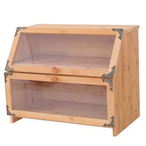 กล่องเก็บขนมปังไม้ไผ่สองชั้นพร้อมประตูกระจกสำหรับจัดระเบียบห้องครัว - Product Image 1