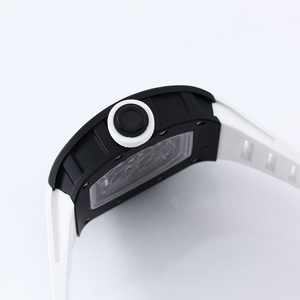 Montre sportive 5A Super RM noire et blanche minimaliste en céramique saphir anti-reflet avec cadran creux en forme de barillet - Product Image 3