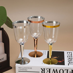 <span class=keywords><strong>Verre</strong></span> à vin en <span class=keywords><strong>plastique</strong></span> PS en trois parties, réutilisable, sans BPA, écologique, couleur personnalisée, double bordure dorée, base pour vaisselle élégante - Product Image 6