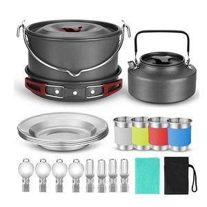 Ensemble de casseroles de camping professionnelles légères et portables en aluminium avec couvercle en acier inoxydable pour la randonnée, le backpacking et la cuisine en plein air - Product Image 3