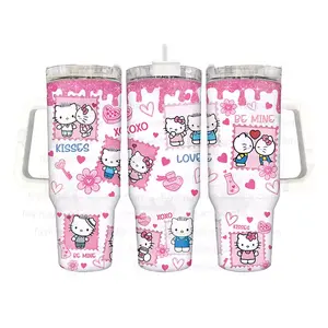30oz 40 oz Travel Reusable Bulk Sports Wholesale cartoon KT cat Stainless Steel Tumbler with Handle and Straw