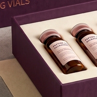 Boîte rigide personnalisée avec couvercle et base en prunier pour flacons de peptides, 6 flacons, avec logo estampé à chaud sur éponge, papier spécial, soins personnels