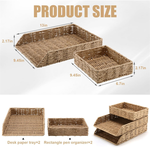 Cesta de Escritorio Estilo Rústico, Tejida con Cuerda de Papel, Bandeja de Almacenamiento para Cartas, Carpetas, Cuadernos, Impresiones - Product Image 4