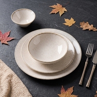 Service de vaisselle en céramique et porcelaine ST Satin Ivory Reactive Glaze, assiettes plates, assiettes à dessert, bols à céréales, pour la restauration commerciale, gain de place